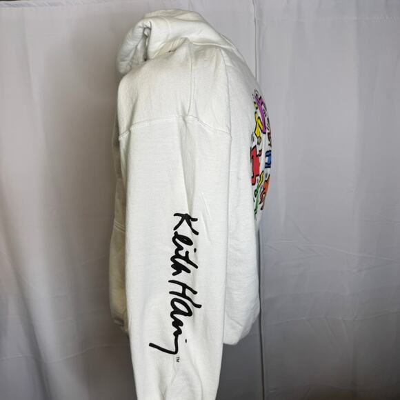 Keith Haring White Hoodie Dancing Figures Graphic Pullover Art Sweatshirt Large - Picture 4 of 10